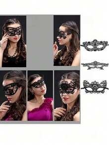 8pcs Lace Masks For Masquerade Party Performance, Soft & Skin-Friendly Sexy Masks For Women [Random Style] - Black - View 2