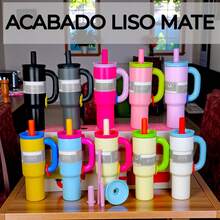 Termo/Vaso De Acero Inoxidable Grande Con Popote Y Tapa lavable, RR-40, 1200 ML,Botella, Vaso, Termo aislante ideal para gym, oficina, picnic, escuela, apto para hombre, mujeres y niños, 10 colores distintos. Vaso con agarradera, Termo de gran capacidad, termo para regalo. - Verde - Ver 7