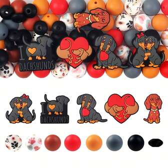80 piezas Juego de cuentas de silicona con diseño de pata de perro - Cuentas redondas y espaciadoras de 15mm de colores variados para hacer joyas, llaveros, pulseras, collares - Kit de suministros para manualidades