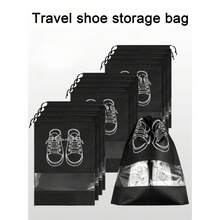 Black Travel Essential 5/10pcs Shoes Storage Bag With Rope Travel Storage Bag With Secure Drawstring  Waterproof Beach Bag For Men And Women Travel Supplies, Home Storage And Organization Supplies Travel Accessories - 灰色 - 查看 8