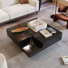 Coffee Table, Highlighted Living Room Table, Side Table With Removable Storage Box, White And Black Block, 72 * 72 * 30 Cm - Black - View 2
