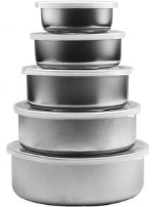 Juego de cuencos para mezclar de acero inoxidable con tapas transparentes, 5 tamaños para preparar comidas y almacenamiento de alimentos - 1 - Ver 5