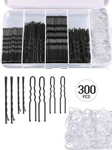 Zestaw 300 spinek do włosów, metalowe spinki do włosów, damskie akcesoria do włosów, spinki do włosów w kształcie litery U, 5 cm i 6,36 cm, spinki do włosów o długości 5 cm i 6,75 cm, gumki do włosów w pudełku (czarne/brązowe/złote/srebrne), prezenty, ozdoby do włosów, spinki do włosów - Kombinacja 300 sztuk - Zobacz 8