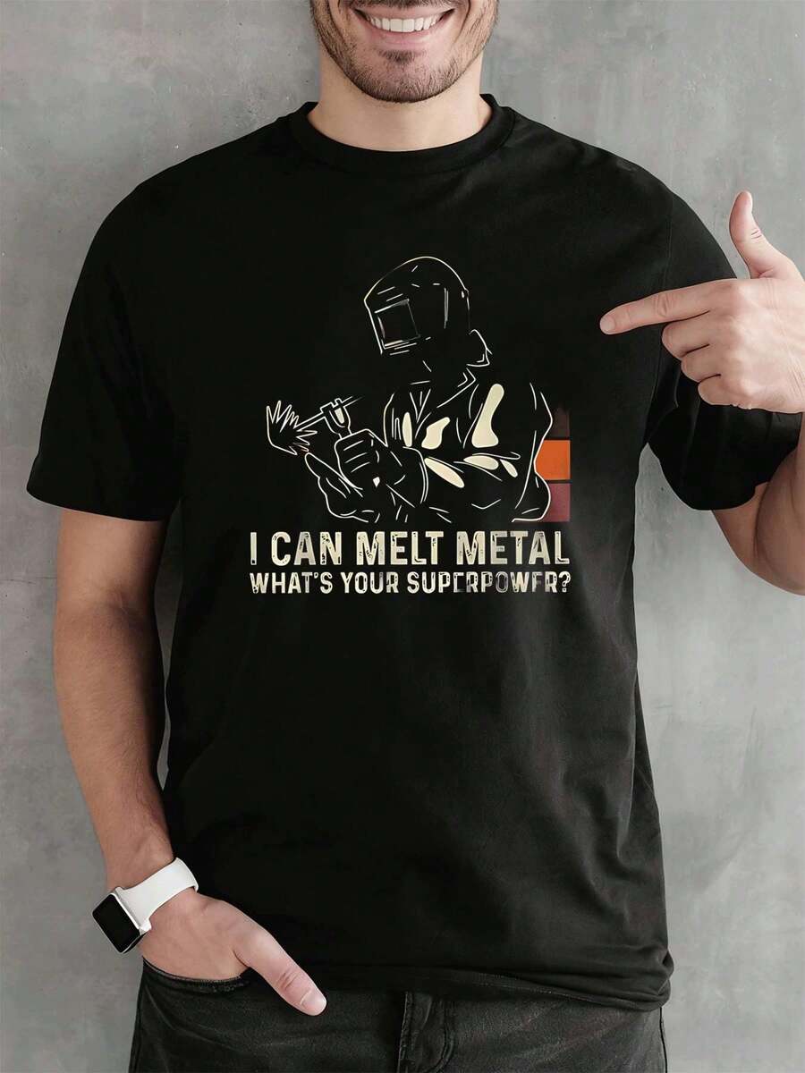 T-shirt << Soudeur, Travail du Métal », 100 % coton, col rond, coupe ample, confortable, imprimé artistique, nouveauté - Noir - Voir 1