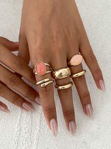 Set de 6 anillos de moda con gemas geométricas huecas de estilo bohemio, joyería versátil y encantadora como regalo para mujeres para fiestas casuales, diarias, de boda y días festivos - anillo - Ver 2