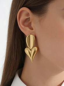 1对时尚女士耳环，层叠3D心形设计，温暖的金色色调，适合任何服装，日常佩戴、与朋友聚会或假日约会皆宜！轻盈的金属材质不会给耳朵带来负担，独特的配饰营造轻松氛围。 - 金色 - 查看 12