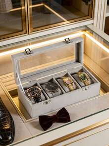 4-Slot Velvet Watch Box With Glass Cover, Unisex Watch Storage Case, Lockable Watch Display Box, Ideal Gift