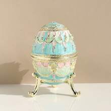 SIQIZHOU 1pc Vintage Handcrafted Metal Jewelry Box With Rhinestones, Decorative Enameled Egg-Shaped Jewelry Box, Elegant Desktop Organizer - Egg - View 9