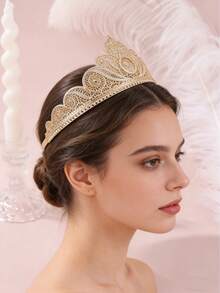 1 件复古合金宫廷风格镂空花冠，适合女士、派对婚礼新娘头饰万圣节 - 皇冠 - 查看 7