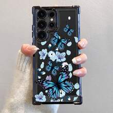 Funda protectora para teléfono con patrón de mariposa azul compatible con Samsung para los modelos Galaxy S25 Ultra, S24 FE, S23 Ultra, S22 y S21 Plus 5G. QQUF - Multicolor - Ver 4