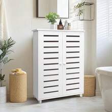 Bathroom Floor Cabinet Wooden Storage Organizer With 2 Adjustable Shelves Two Door Bathroom Storage Unit For Efficient Space Management White - White - View 4
