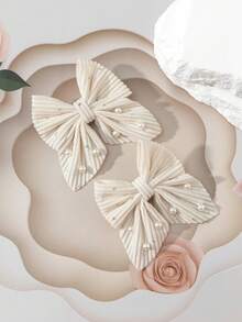 2pcs/Set Faux Pearl & Bowknot Decor Hair Clips For Teen - Beige - View 4