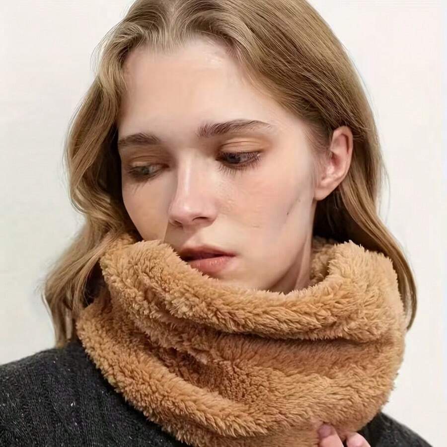 1pc Women's High Elastic Neck Warmer, Versatile Solid Color - Thick Windproof Neck Gaiter - Multifunctional Fleece Neck Warmer For Outdoor Cycling, Suitable For Cold Weather - Multicolor - View 1