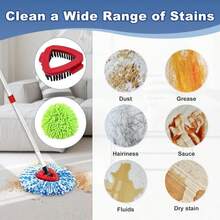 Hezane Mop Heads For O Cedar RinseClean 2 Tank Spin Mop System, 3 Microfiber Mop Head Refills And 3 Chenille Mop Pads,1 Scrub Brush, And 1 Mop Base With Mop Handle Set Combo - Màu B - Xem 8