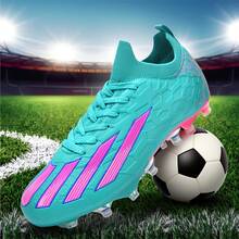 Zapatos de fútbol para adultos y jóvenes de caña baja para partidos de equipo al aire libre, zapatos de entrenamiento de fútbol para hombres, antideslizantes, resistentes al desgaste, para césped natural, terreno blando, de cuero, con cordones, ligeros, diseño antideslizante de alto rendimiento, tacos de fútbol profesionales - azul - Ver 3