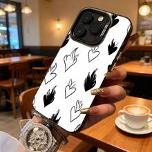 Funda de Teléfono Diseño de Corazón Blanco y Llama para iPhone 14 13 12 11 Pro Max y  Galaxy S23 S22 S21 S20 Opción de Regalo Ideal para Todas las Temporadas - Negro - Ver 7