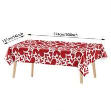 3 Pieces1-Piece Valentine's Day Tablecloth 108 X 54 Inches Red Heart Rectangular Tablecloth PE Plastic Disposable LARGE Valentine's Day Tablecloth, Suitable For Valentine's Day, Proposals, Birthdays, Weddings Table Decoration Party Supplies - Red - View 2