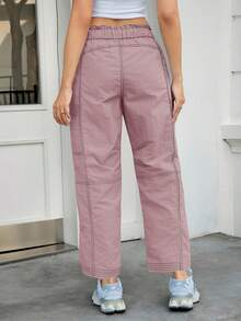 Women's Cargo Pants Wide Leg Elastic Waist Water Resistant Hiking Joggers With Pockets Contrast Stitch Fall Winter Christmas Gifts - 淺紫色 - 查看 4