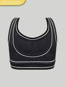 Women's Colorblock Racerback Sports Bra, High-Impact Support, Suitable For Running, Workout, Fitness, With Pads - màu đen - Xem 4