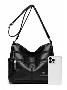 2025新款女士奢华斜挎包，高品质柔软皮革手提包钱包，设计师休闲单肩邮差包 - 黑色 - 查看 9