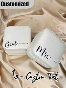 Customizable Name Jewelry Box, Beige Bridesmaid Jewelry Box, Zipper Closure, Fabric Lining, With Compartments, Travel Jewelry Storage Box, Suitable As Bridesmaid Gift, Birthday Gift, Thanksgiving Gift, Mother's Day Gift, Travel Jewelry Box, Jewelry Organizer - Multicolor - View 3