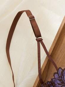 2pcs Women's Purple Floral Embroidery Sexy Lingerie Set, Sheer Playful Cropped Top And Bow Tie Panty, Comfortable Homewear Outfit - Coffee Brown - View 5