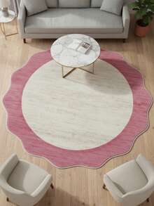 1 pièce Tapis rond asymétrique en peluche rose lavable, convient pour le salon, la salle à manger, le bureau, la chambre, la salle de yoga. Texture en peluche courte. Décoration de maison personnalisée, mode maison, préférée des jeunes. Lavage machine. Nouveau design. Plusieurs tailles disponibles. Cadeau de pendaison de crémaillère, cadeau de nouvel an - Rose bonbon - Voir 1