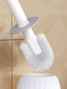 1个马桶刷架，壁挂式长柄马桶刷，浴室清洁刷套装，无死角 - 白色 - 查看 3
