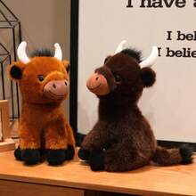 1pc Realistic Highland Cow Plush Doll, Soft Stuffed Animal Figurine, Small Calf Doll, Decorative Pillow, Birthday/Christmas/Valentine's Day Gift - Multicolor - View 6