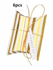 12/24 cajas de dulces en forma de mini almohada con cinta dorada, etiquetas de tarjetas de agradecimiento, adecuadas para obsequios de bodas, cumpleaños, fiestas, aniversarios, baby showers y otros eventos de celebración, empaque de joyas o jabón (a rayas doradas) - Multicolor - Ver 10