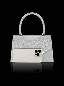 Shiny Ladies' Evening Clutch, New Stylish Handbag And Evening Bag, Paired With A Three Pieces Sparkling Rhinestone Evening Jewelry Set, Including A Dazzling Pendant Necklace, Earrings, And Bracelet. Perfectly Matches Wedding Dresses, Sequin Dresses, And Prom Gowns, Suitable For Parties, Weddings, And Proms. - Silver - View 7