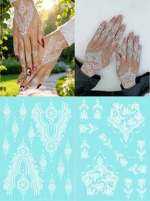 2pcs White Henna Mandala Flower Pattern Lace Satin Waterproof Temporary Tattoo Stickers, Suitable For Women, Sexy Body Art, Wedding - White - View 9