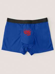 Valentine's Day Men's Letter & Heart Print Briefs, Elastic Comfortable Holiday Underwear - Blue - View 3