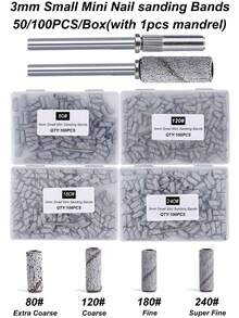 50/100pcs/Box Mini Nail Files, 3mm Mini Sanding Rings (80# 120# 180# 240#), Electric Nail Grinder Bits, Manicure Accessories Tools, Cuticle Remover