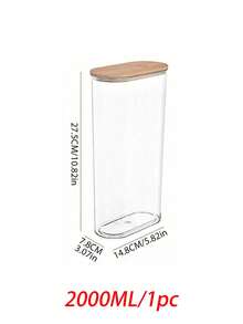 1pc/2pcs Transparent Airtight Jars With Bamboo Lids, Large Capacity Food Storage Containers, Kitchen Organization Canisters, Suitable For Grains, Rice, Pasta, Snacks And More