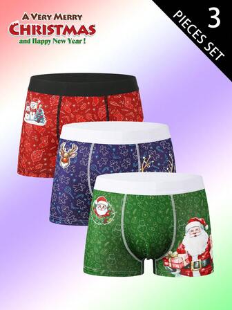 Christmas Reindeer, Santa Claus, Snowman Patterned Men's Briefs, Elastic Belt, Fabric, Suitable For Wearing During The Christmas Period, A Christmas Gift For Your Boyfriend And Family (Men's Underwear).