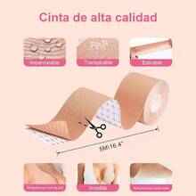Cinta para Busto y Cubre Pezones para Mujer, 5M*5CM Cinta Levanta Busto de Algodn y Pezoneras de Silicona Adhesiva para Vestidos o Blusas, Cinta para Pechos Boob Tape, Cinta Push Pecho - inicial - Ver 4