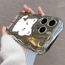 かわいい白ネコデザイン 電鍍防摔スマホケース for  17promax,16pro,15plus/14/13/12/11 衝撃吸収 保護性高い スタイリッシュ ユニークなデザインでスマホをカジュアルにアップグレード 持ちやすさ抜群 日常使いに最適 可愛 - シルバー - チェックする 3