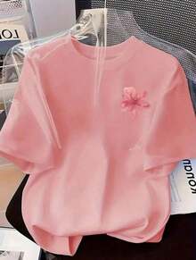 Women's Short Sleeve Round Neck T-Shirt, Various Colors, Delicate Neckline - 淺粉色 - 查看 2