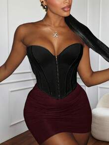 Top corto con corsé sin espalda con ojales y cordones de acero, estilo Y2K para festivales de música