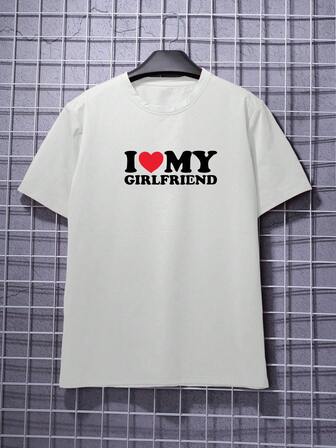 Men's Summer Slogan & Heart Print Round Neck Short Sleeve Casual T-Shirt