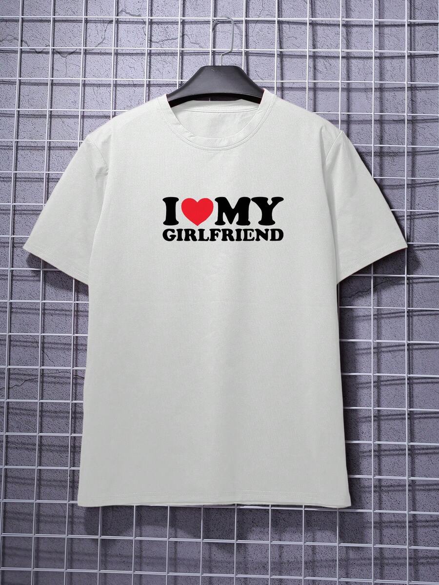 Men's Summer Slogan & Heart Print Round Neck Short Sleeve Casual T-Shirt - White - View 1