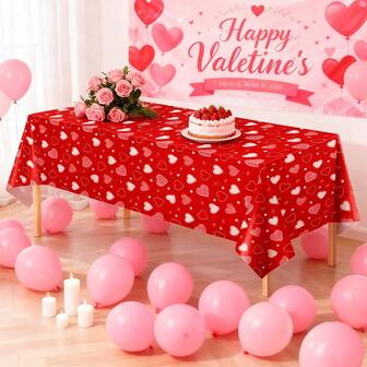 1-Pack/3 Packs Valentine's Day Red Heart Party Rectangular Tablecloth, 54x108 Inches PE Valentine's Day Party Decoration, Disposable Plastic Birthday Proposal Bride Party Restaurant Gathering Decoration