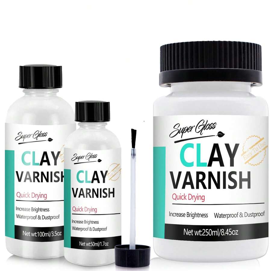 250毫升/150毫升/100毫升/50毫升风干粘土釉，风干粘土清漆不仅可以防止粘土开裂、刮伤和磨损，还可以产生光泽釉效果。