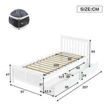 Wooden Bed, Single Bed, Children's Bed, Adult Bed, With Storage Drawers, Pine Frame, White (90x200cm) - White + Solid Wood - View 11