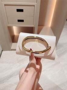 1pc Stylish EU/US Metallic Decorated Mini Box Handbag, High-End Shiny Metal Bar Clutch Purse, Elegant Luxury Evening Dress Party Bag, Leather Design Prom Dancing Clutch/Wedding Ceremony Handbag With Metal Chain - 白色 - 查看 3