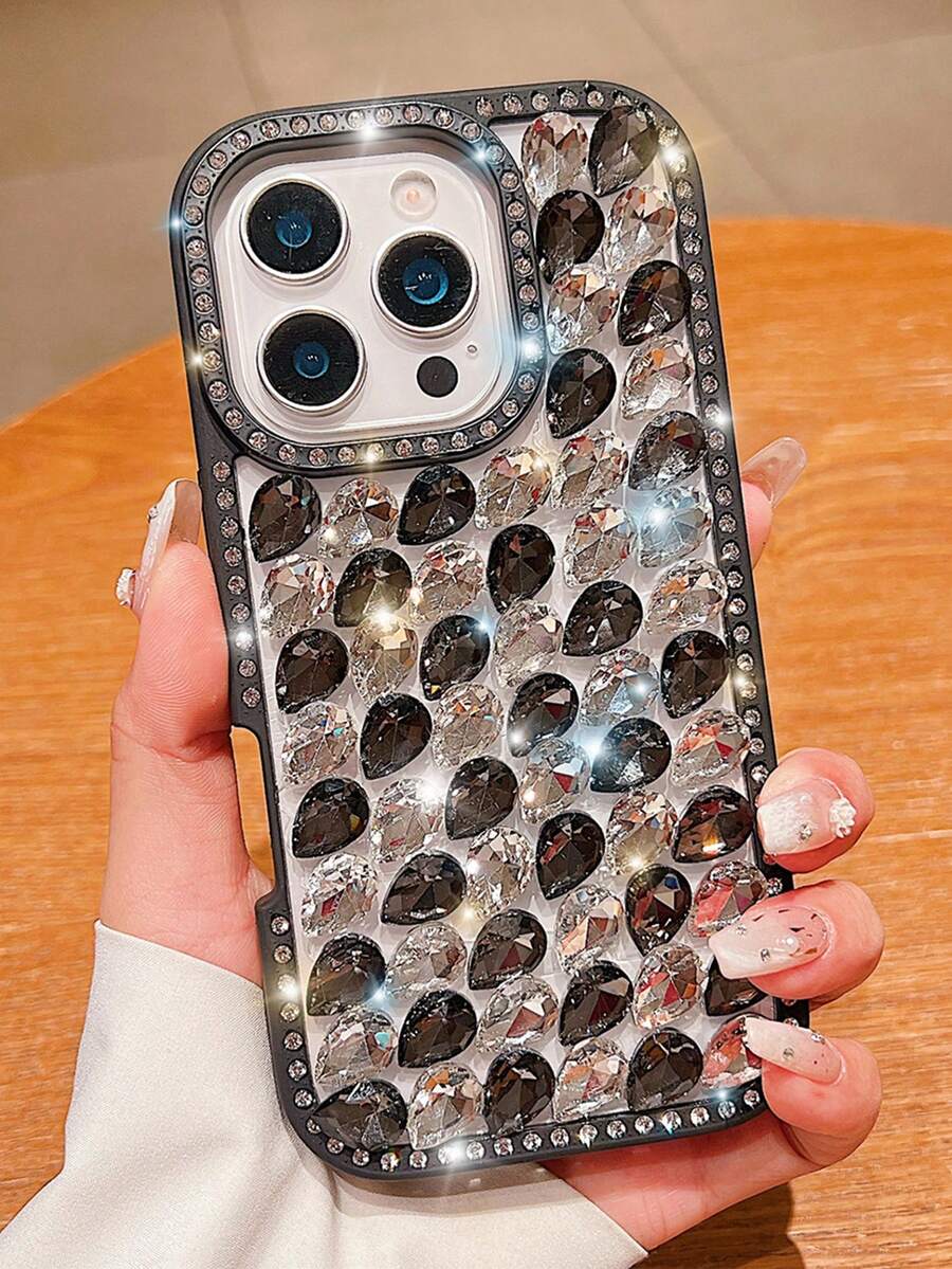 1个双面镶钻全屏玻璃手机壳，兼容 15 Pro Max，简约防震，也适用于14 Pro Max/16 Pro Max，奢华设计 - 黑色 - 查看 1