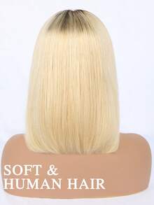 Yilite 渐变色 4/613 棕色漂白金色波波头假发，真人发蕾丝前假发，13x4 蕾丝前假发，预先拔毛并带有婴儿绒毛，女士短直波波头假发 - S4/613 - 查看 4