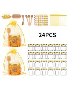 Mini Hexagonal Glass Honey Jars With Lids, 24pcs - Transparent - View 10