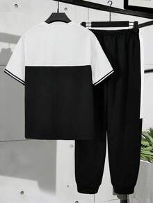 男童卡通印花圆领短袖T恤和裤子套装 - 黑色 - 查看 2